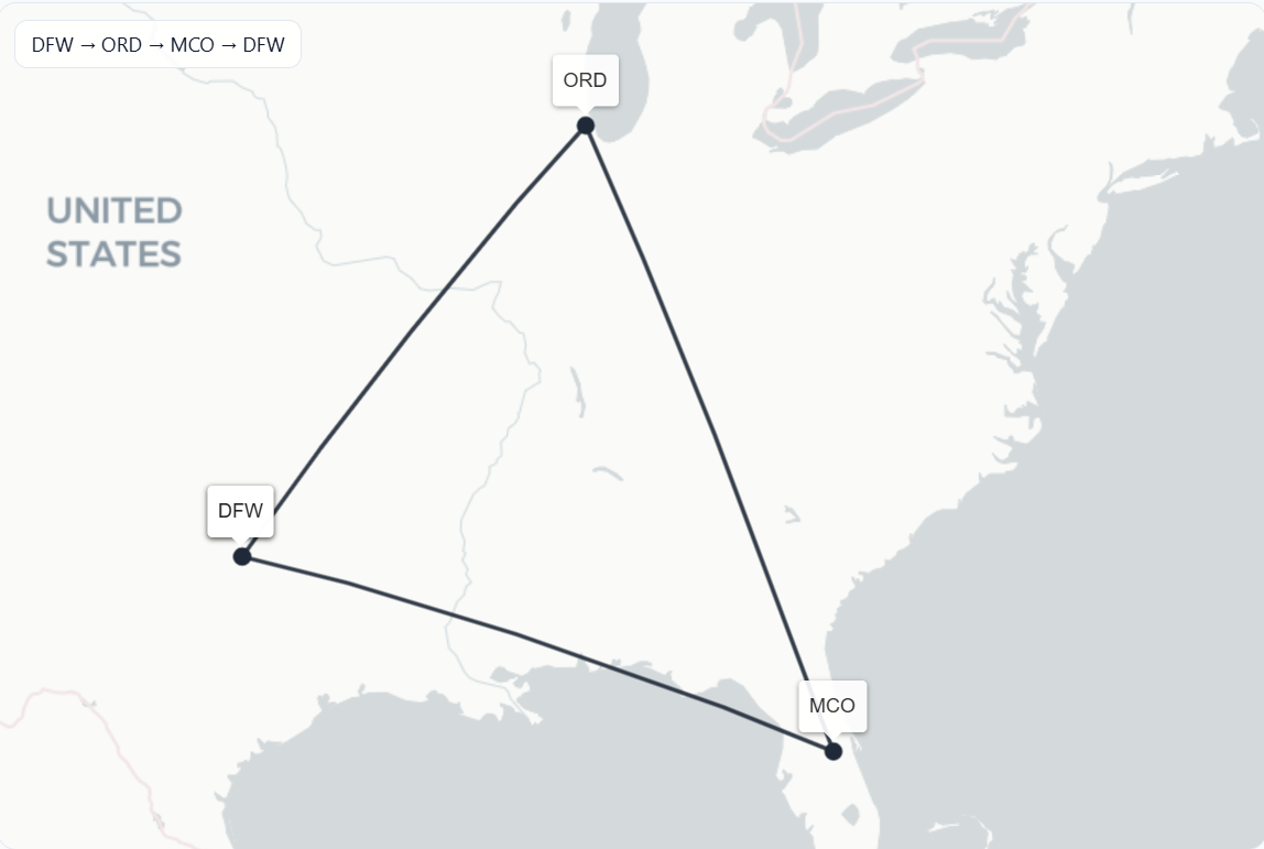 AA1360: DFW → ORD → MCO → DFW