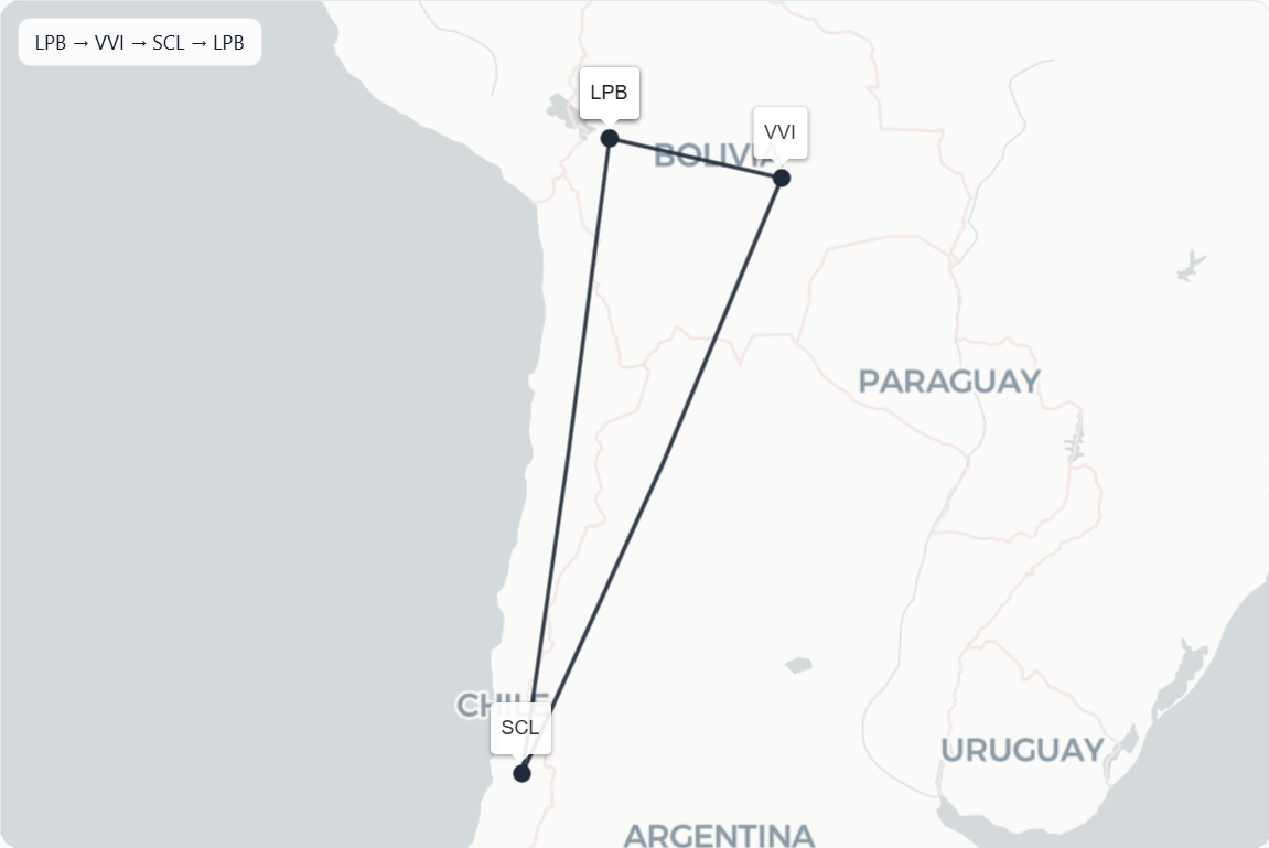 LA890: LPB → VVI → SCL → LPB